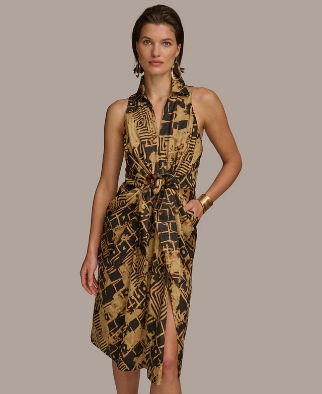 Donna Karan Women's Sleeveless Printed Tie-Front Shirtdress | Dulles Town  Center