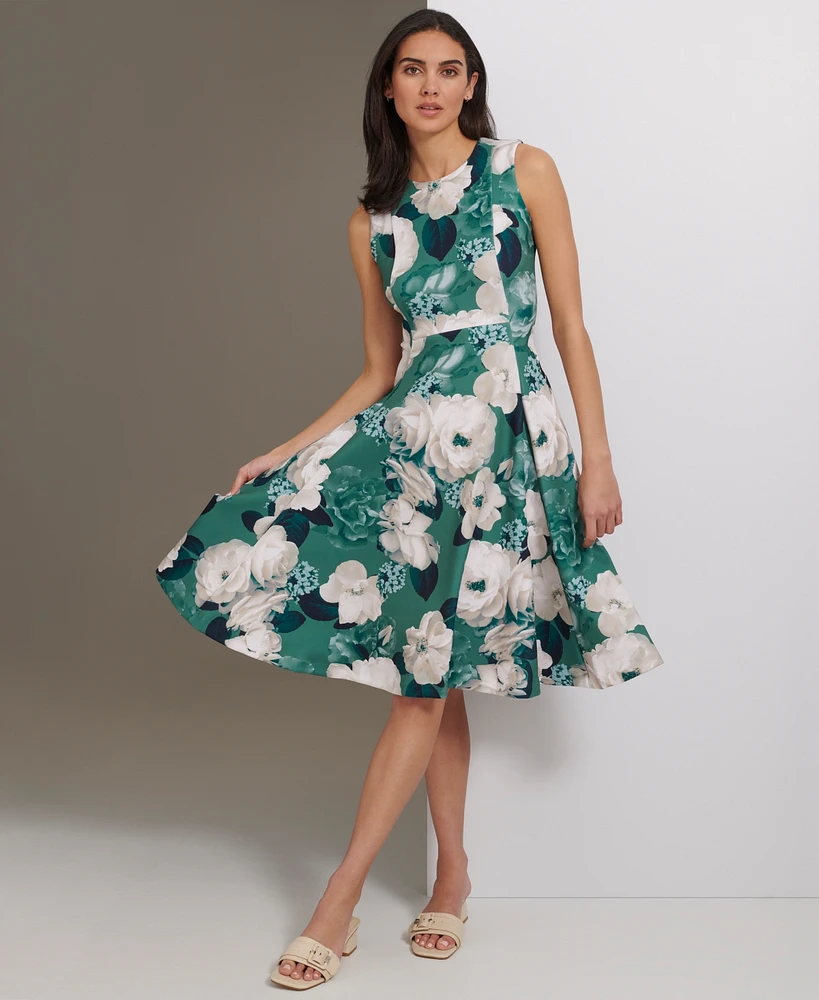 Calvin Klein Women's Floral Jewel-Neck Sleeveless Dress
