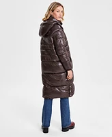 Guess Women's Shine Hooded Mid-Length Puffer Coat