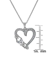 Macy's Silver-Plated Cubic Zirconia Mom Heart Pendant Necklace