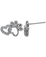 Macy's Cubic Zirconia Heart and Silver-Plated Paw Stud Earrings