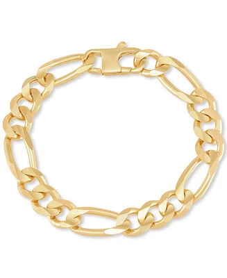 Italian Silver Men's Figaro Link Chain Bracelet in 18K Gold-Plated Sterling Silver