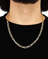 Italian Silver Men's Square Rolo Link 22" Chain Necklace in 18K Gold-Plated Sterling Silver