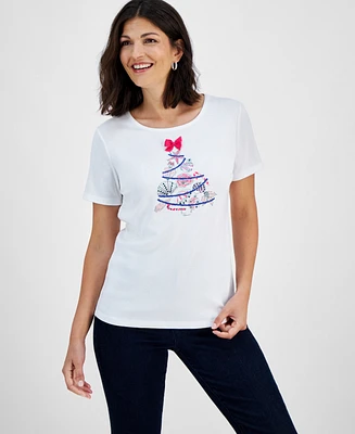 Holiday Lane Women's Tree Crewneck Tee, Created for Macy's