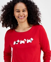 Holiday Lane Women's Scottie Walk Long-Sleeve Top, Created for Macy's