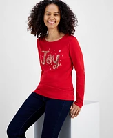 Holiday Lane Women's Joy Shine Long-Sleeve Top, Created for Macy's