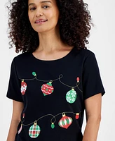 Holiday Lane Women's Ornament String Short-Sleeve Top, Created for Macy's