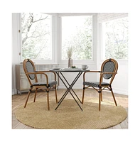Merrick Lane Celia Set Of Two Stacking Thonet Bistro Style Chair With Arms, Pe Rattan Seat, And Metal Frame For Indoor/Outdoor Use