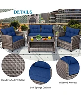 Costway 8 Pcs Patio Rattan Furniture Set Coffee Table Cushioned Sofa Garden Lawn Navy