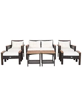 Costway 7PCS Patio Rattan Furniture Set Cushioned Loveseat Sofa Ottoman Table