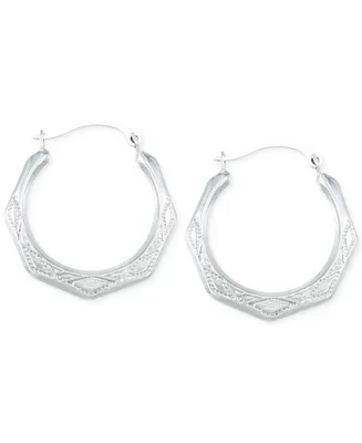 Etched Hoop Earrings in 10k White Gold