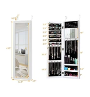 Sugift Full Length Mirror Jewelry Cabinet with Ring Slots and Necklace Hooks-White