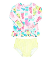 RuffleButts Baby Girls Long Sleeve Ruffle Hem Rash Guard Bikini