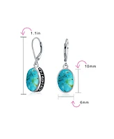 Bling Jewelry Western Style 3.2CT Natural Stabilized Turquoise Dome Oval Bezel Set Lever Back Dangle Earrings For Women Sterling Silver