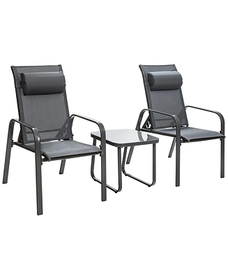 Sugift 3 Pieces Stackable Patio Bistro Conversation Set with Adjustable Backrest