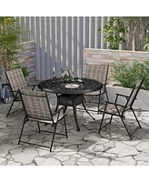 Slickblue Set of 4 Patio Folding Chairs with Armrests and Portable Lawn Chairs for Garden Backyard-Gray