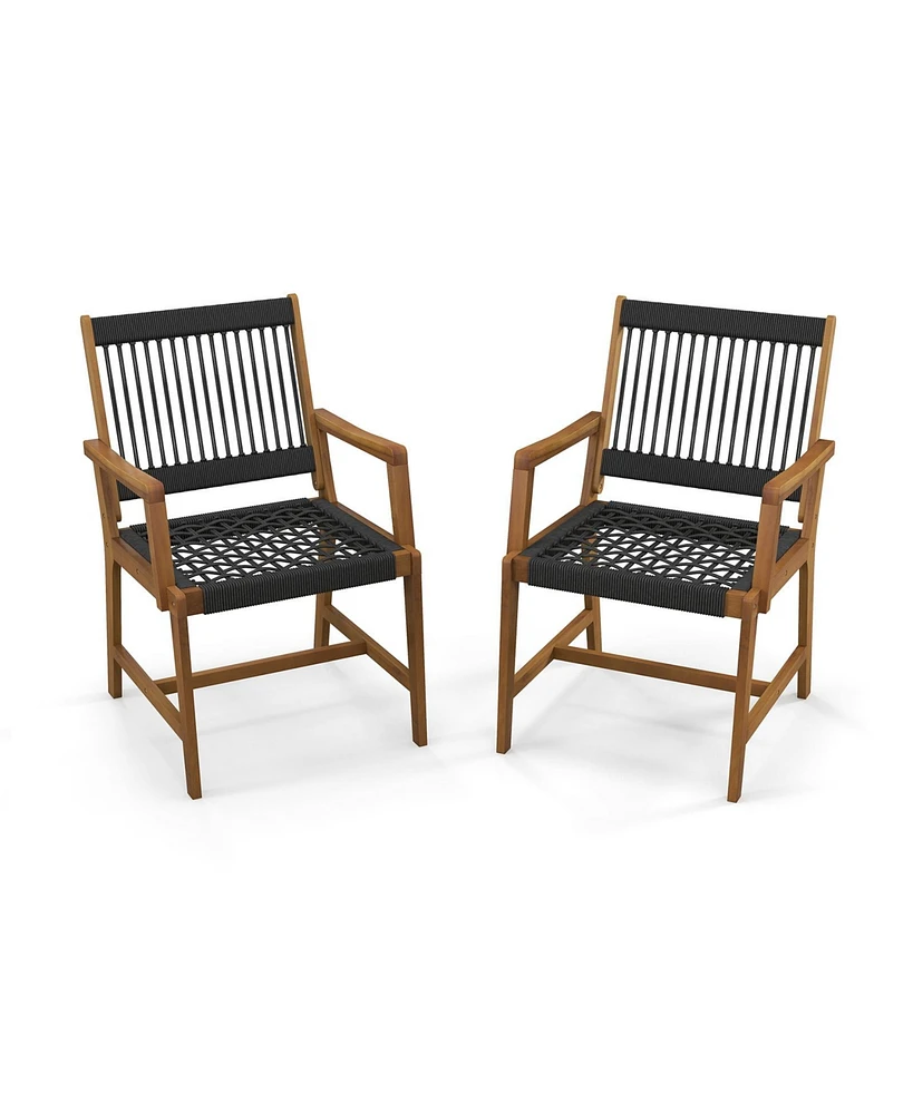 Slickblue Set of 2 Patio Acacia Wood Dining Chairs with Armrests for Lawn Yard