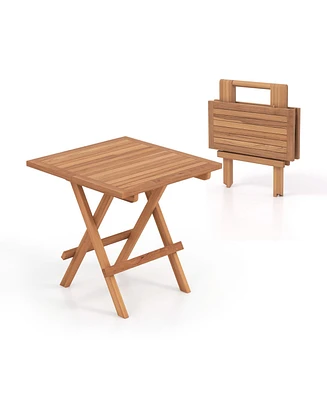 Slickblue Square Patio Folding Table Indonesia Teak Wood with Slatted Tabletop Portable for Picnic