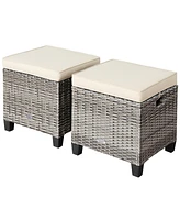 Slickblue 2PCS Patio Rattan Wicker Ottoman Seat with Removable Cushions