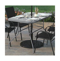 Emma+Oliver Tala Patio Table With Tempered Glass Top Umbrella Hole And Steel Frame
