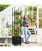 Slickblue Raised Garden Bed with Obelisk Trellis and 3 Heights & Detachable Pe-Coated Metal Tubes-Black