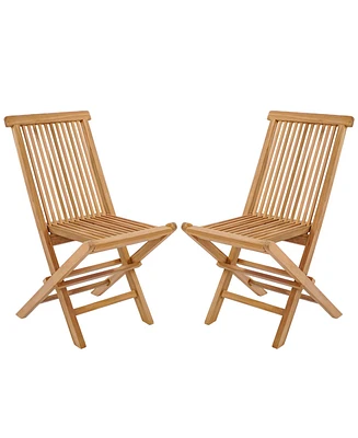 Slickblue Set of 2 Indonesia Teak Patio Folding Chairs with High Back and Slatted Seat