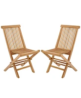 Slickblue Set of 2 Indonesia Teak Patio Folding Chairs with High Back and Slatted Seat