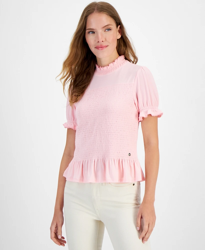 Nautica Jeans Women's Puff-Sleeve Smocked Top