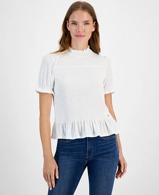 Nautica Jeans Women's Puff-Sleeve Smocked Top