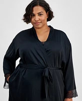 I.n.c. International Concepts Plus Lace-Trim Stretch Satin Robe, Created for Macy's