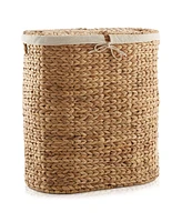 Casafield Oval Laundry Hamper with Lids and Removable Liner Bags - Natural, Woven Water Hyacinth 2-Section Laundry Basket for Clothes and Towels