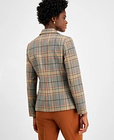 Tahari Asl Women's Plaid One-Button Suede-Pocket Jacket