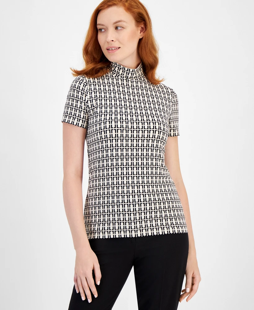 Anne Klein Short-Sleeve Mock-Neck Top