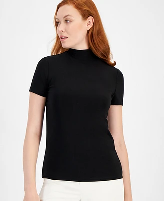 Anne Klein Short-Sleeve Mock-Neck Top