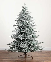 Nearly Natural 7ft. Pre-Lit Artificial Fraser Fir Flocked Christmas Tree with Instant Connect Technology and 400 Warm White Led Lights