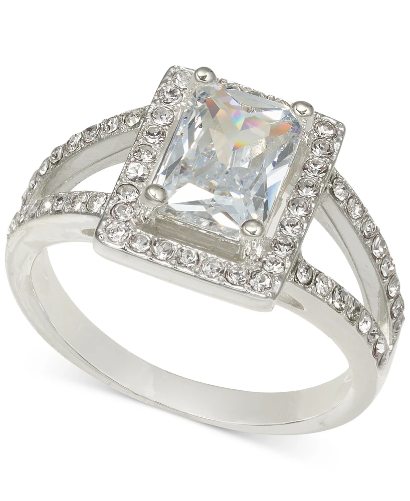 Charter Club Silver-Tone Cubic Zirconia & Crystal Square Halo Ring, Created for Macy's