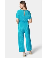 Bebe Women's Plisse Culotte Jumpsuit,Blue,XXSmall