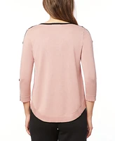 Melissa Paige Women's Button-Sleeve Crew Neck Sweater