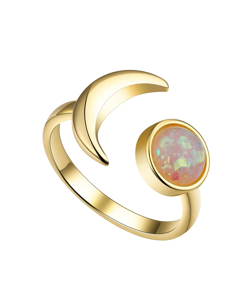 Unwritten Faux Opal Stone and Moon Bypass Ring