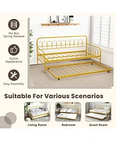 Twin Size Golden Metal Daybed with Trundle and Lockable Wheels-Twin Size