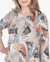 Alfred Dunner Classic Stained-Glass SharkBite Top