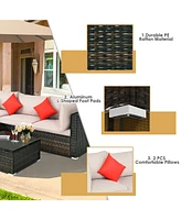 5PCS Outdoor Patio Rattan Furniture Set Sectional Conversation