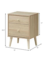 Inolait 2-Drawer Nightstand Beside End Side Table with Rubber Legs