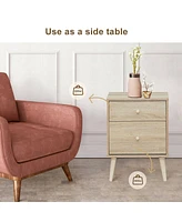 Inolait 2-Drawer Nightstand Beside End Side Table with Rubber Legs