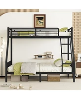 Simplie Fun Twin Xl Over Queen Metal Bunk Bed with Ladder and Slats Support for Adults Teens, Black