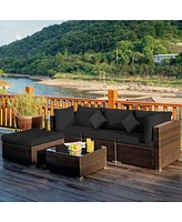 Costway 5PCS Outdoor Patio Rattan Furniture Set Sectional Conversation