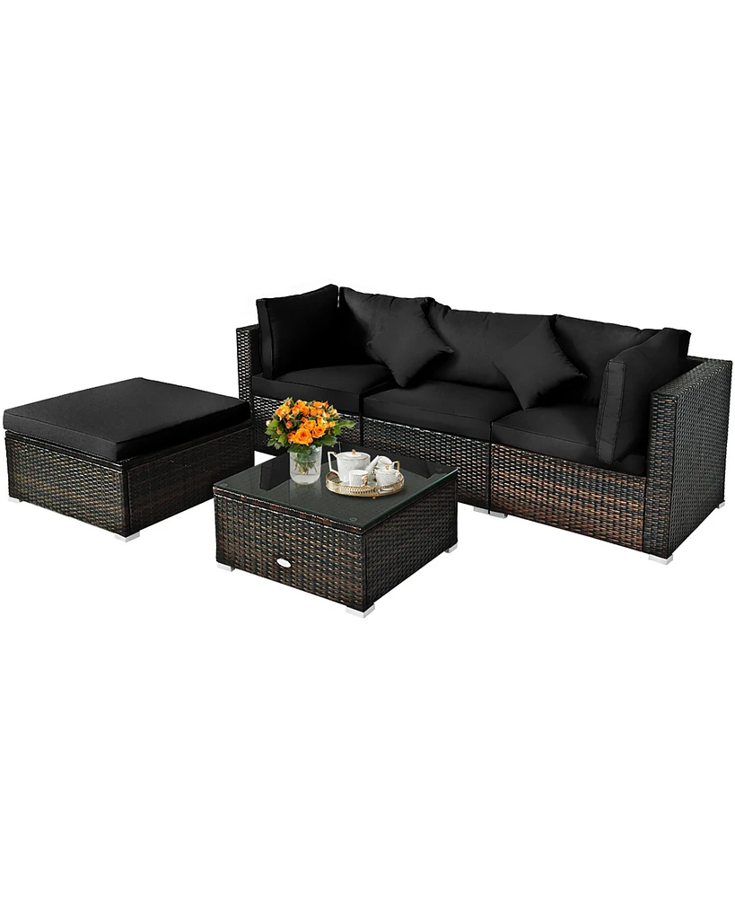 Costway 5PCS Outdoor Patio Rattan Furniture Set Sectional Conversation