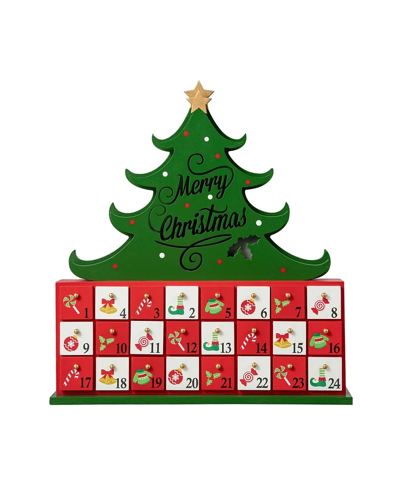 Glitzhome 15.25 H Lighted Wooden Christmas Tree Advent Calendar Decor