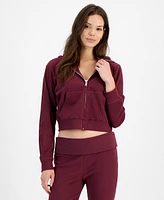 Hippie Rose Juniors' Ribbed Cropped Zip-Up Hoodie