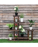 Sugift 6-Tier Garden Wooden Plant Flower Stand Shelf for Multiple Plants Indoor or Outdoor